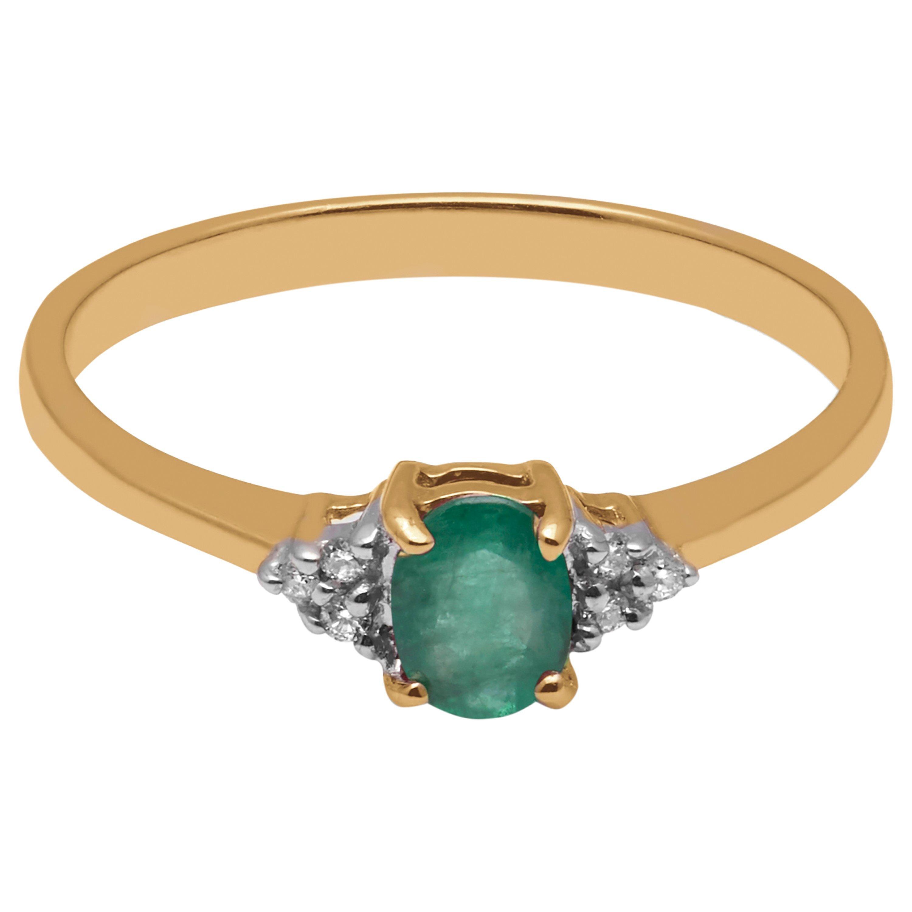 E.W Adams 9ct Gold Oval Emerald and Diamond Engagement Ring