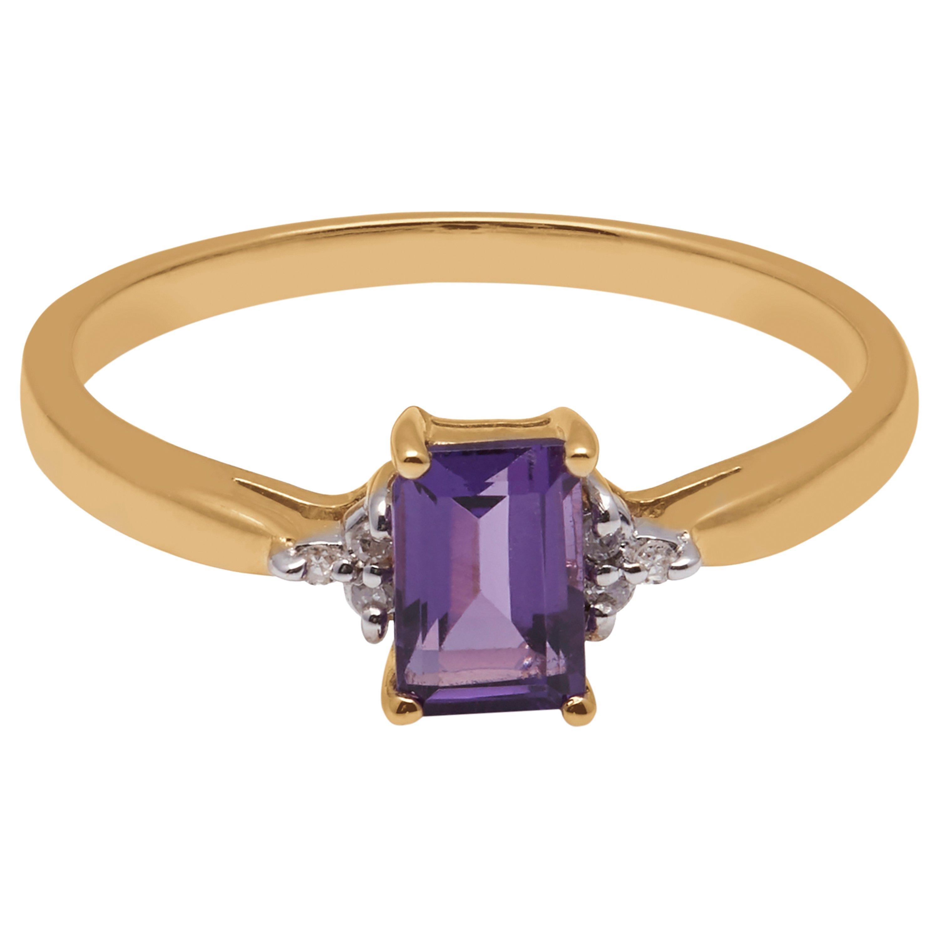 E.W Adams 9ct Yellow Gold Baguette Amethyst and Diamond Shoulder Cocktail Ring