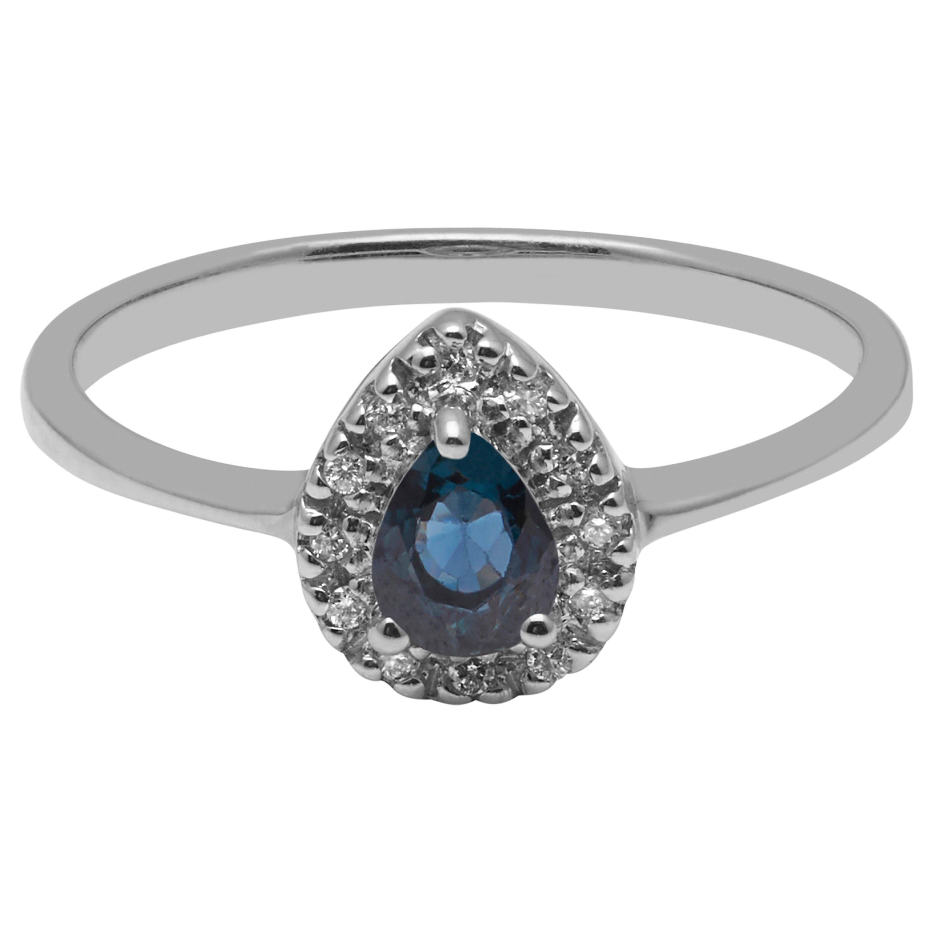 E.W Adams 9ct White Gold Pear Sapphire and Diamond Engagement Ring