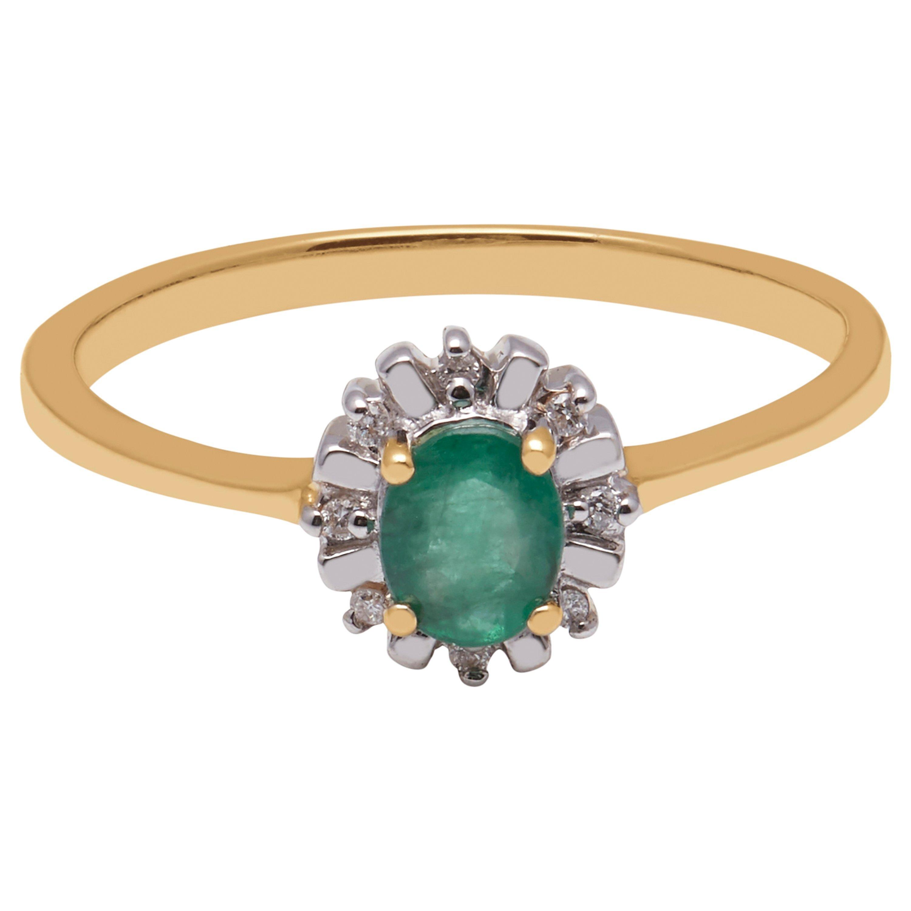 E.W Adams 9ct Yellow Gold Emerald and Diamond Ring