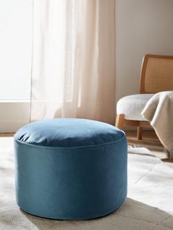 John Lewis Velvet Pouffe - view 2, Teal