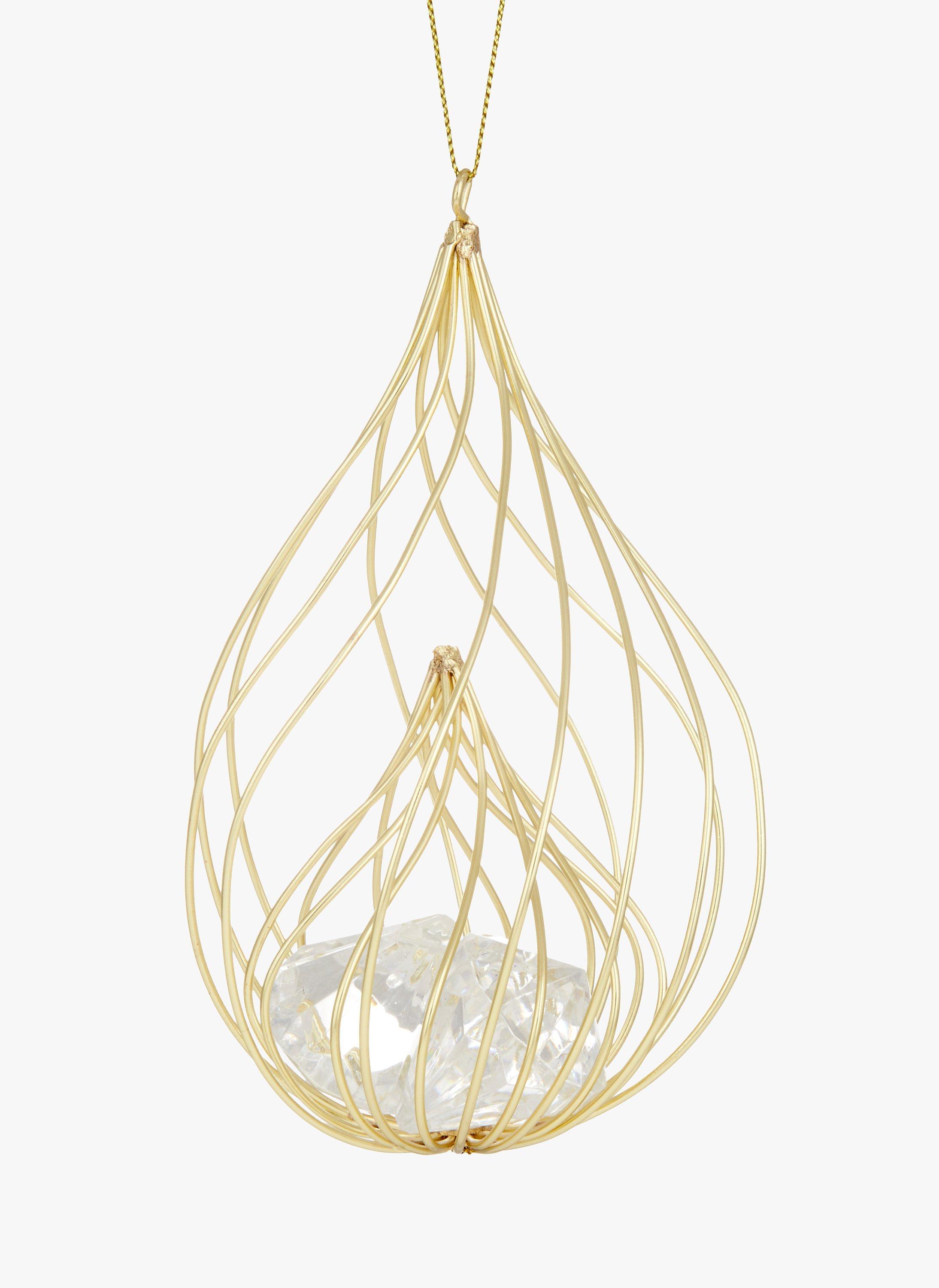 John Lewis & Partners Gold Spiral Cage with Gems Tree Decoration, Gold