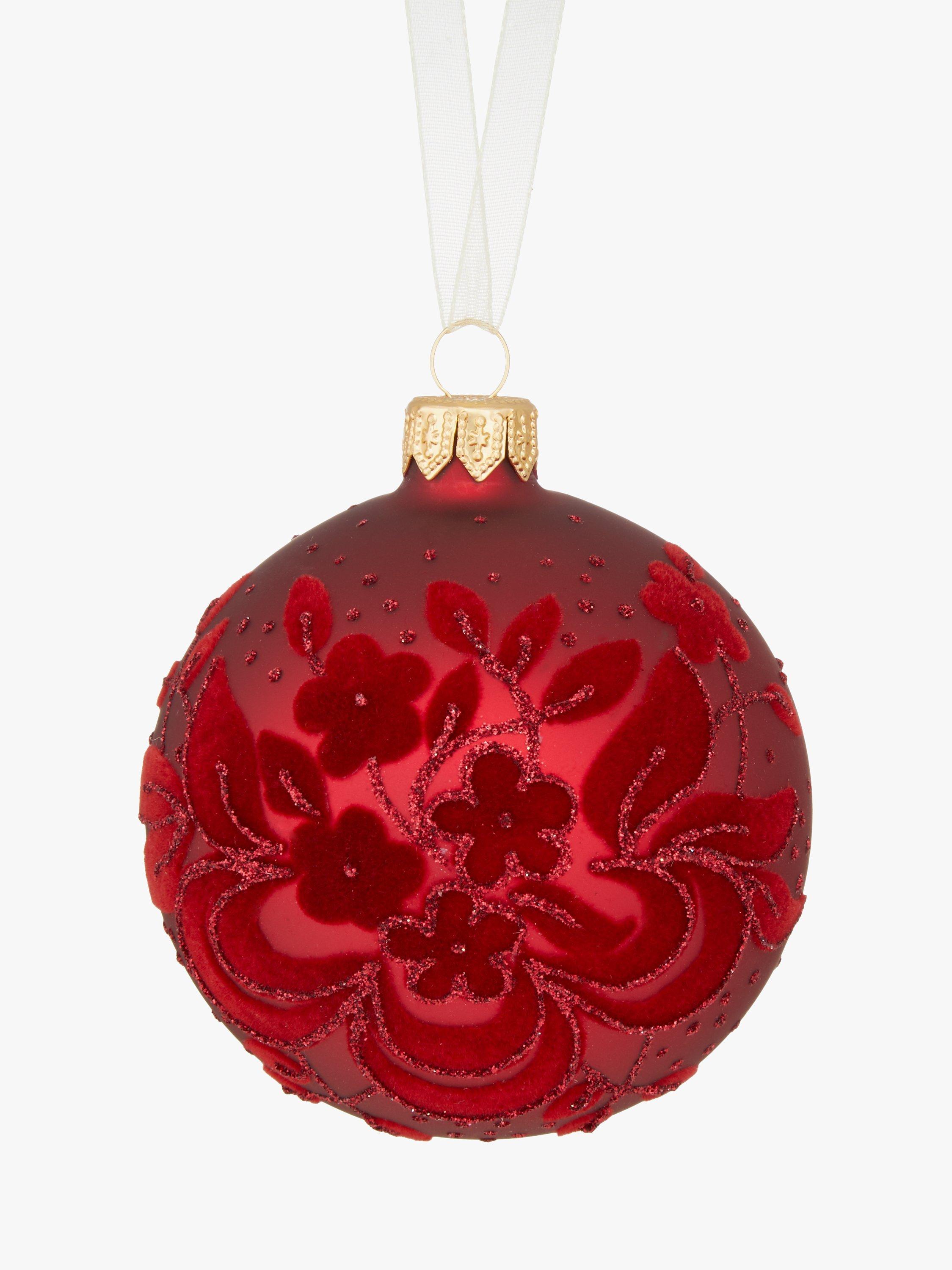 John Lewis & Partners Ruby Velvet Flock Floral Bauble, Red