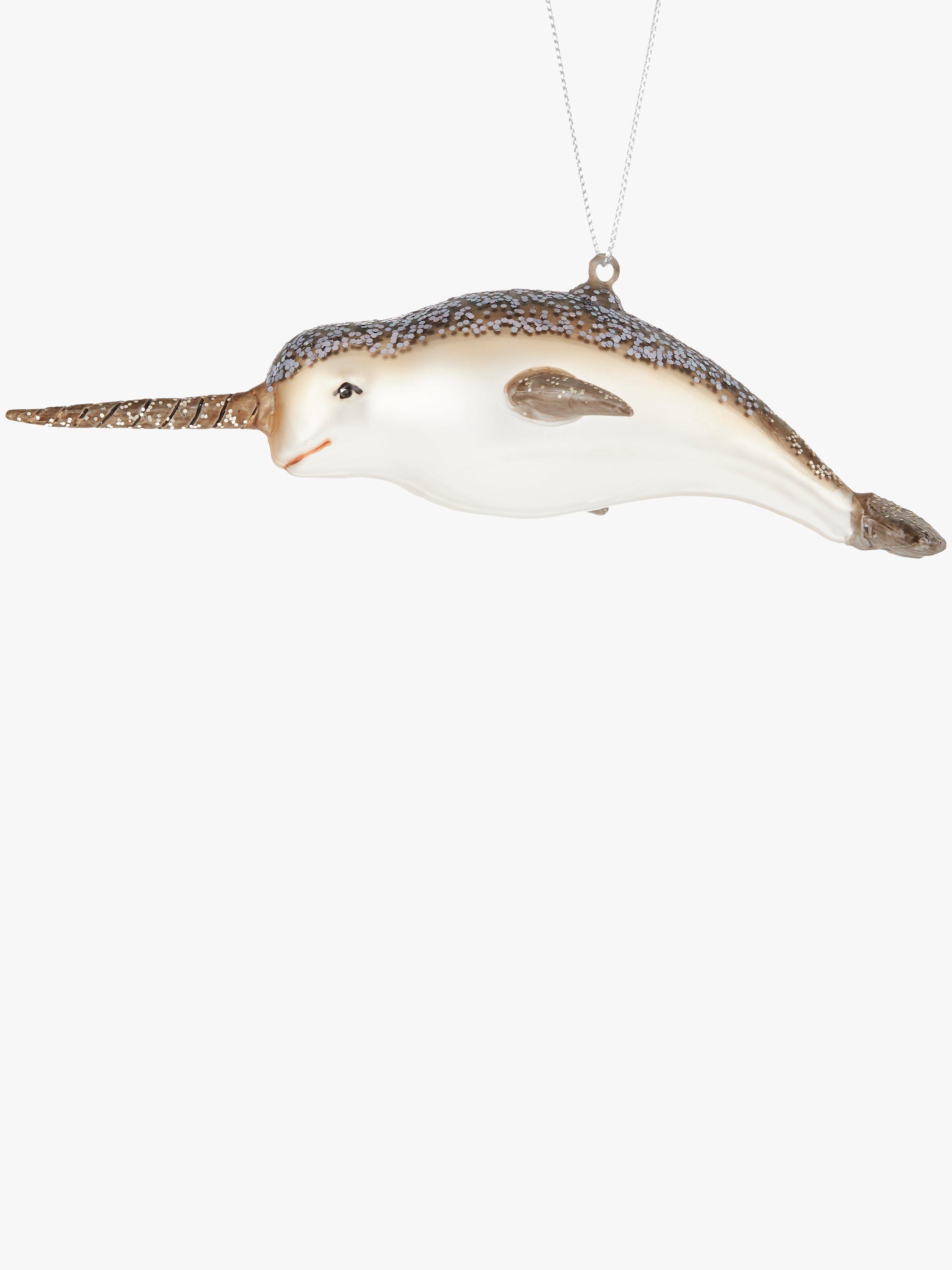 John Lewis & Partners Sapphire Glittered Narwhal Tree Decoration, Multi