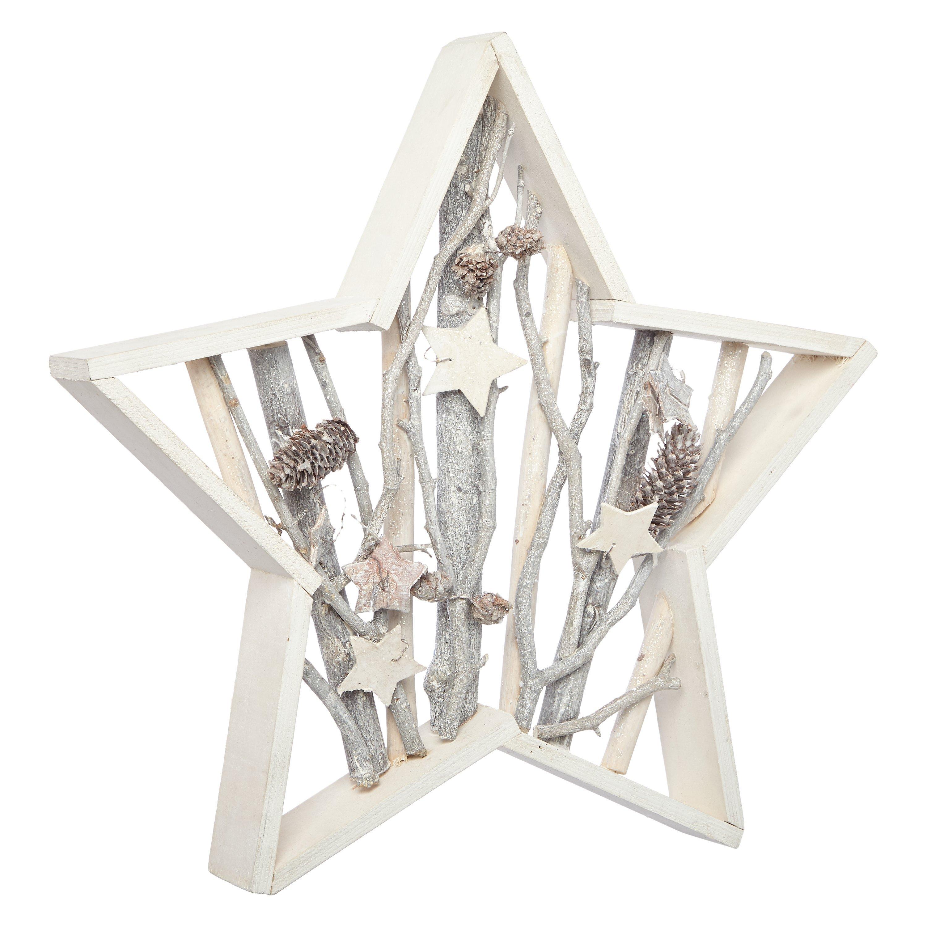 John Lewis & Partners Amber Star-Shaped Birch Decoration