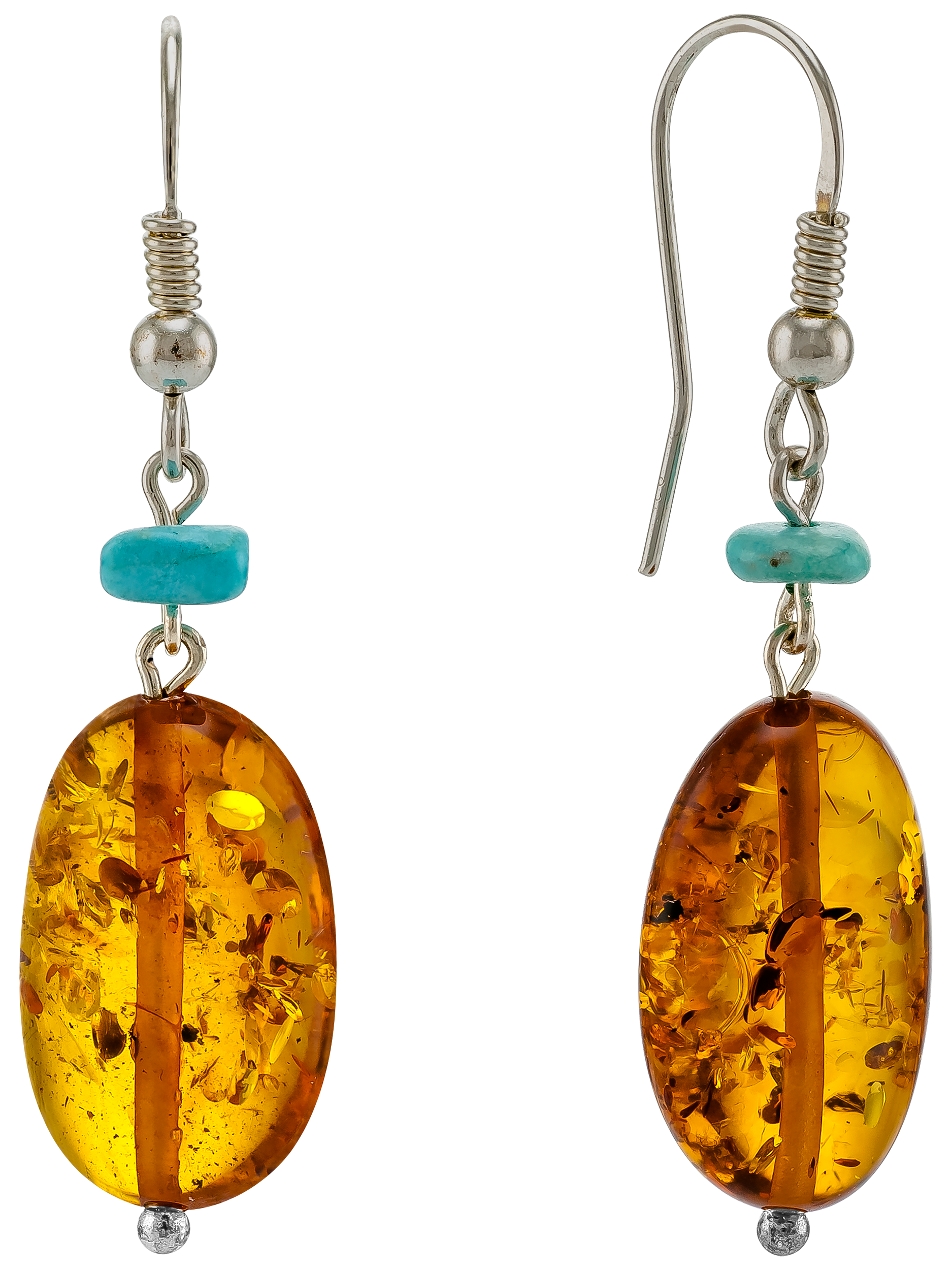 Product image 1 of 3, which shows Be-Jewelled Sterling Silver Oval Amber Hook Drop Earrings, Cognac