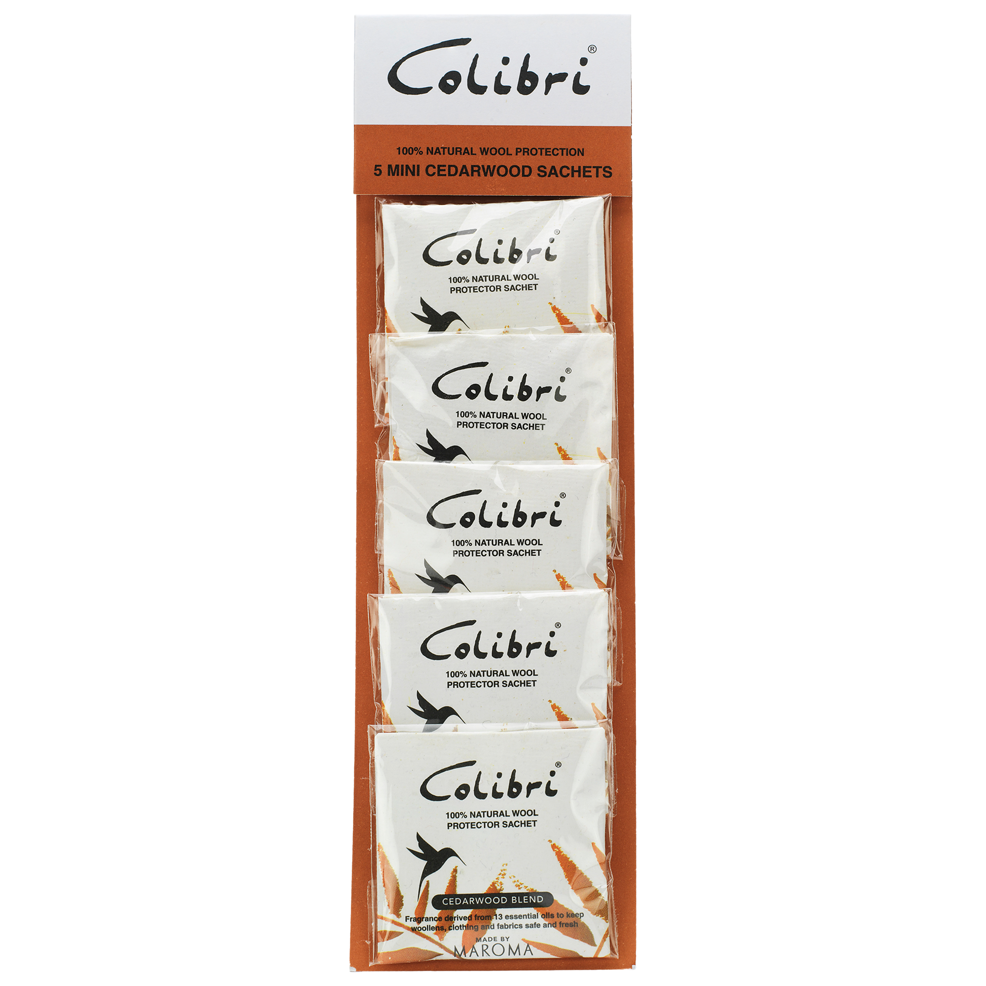 Colibri Anti-Moth Mini Sachets, Cedarwood Blend, Pack of 5
