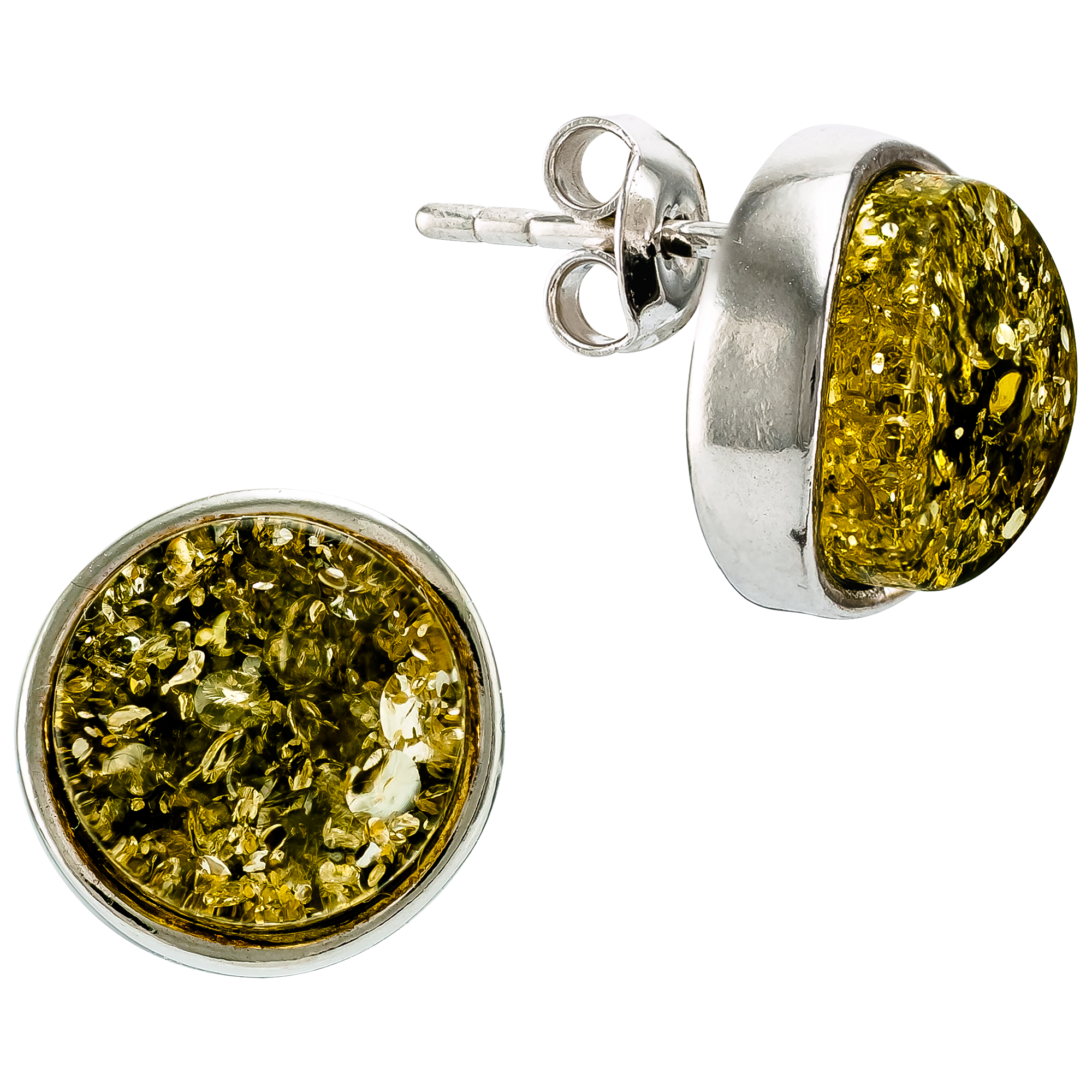 Be-Jewelled Sterling Silver Baltic Amber Geometric Modern Wave Stud Earrings, Green