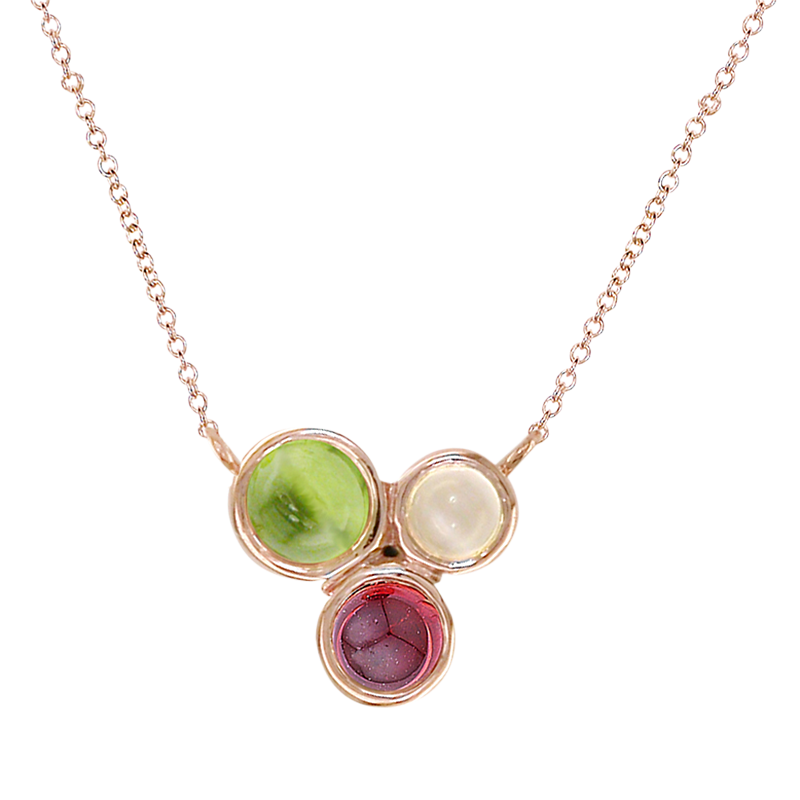 Product image 1 of 3, which shows London Road 9ct Gold 3 Stone Round Pendant Necklace, Rose Gold/Multi