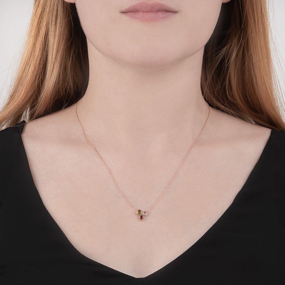 Product image 2 of 3, which shows London Road 9ct Gold 3 Stone Round Pendant Necklace, Rose Gold/Multi
