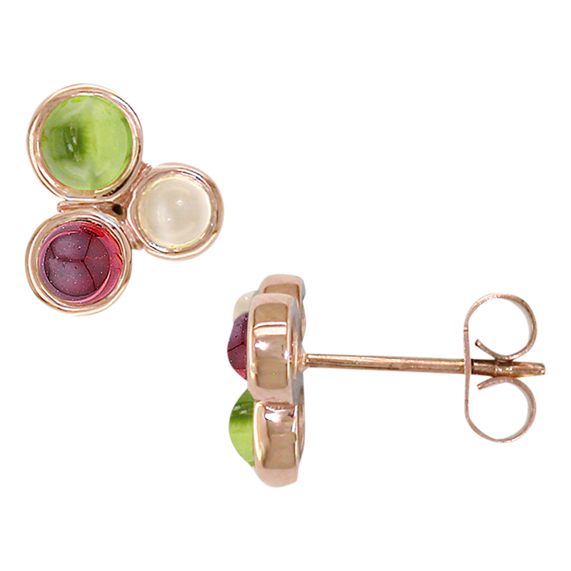 Product image 1 of 3, which shows London Road 9ct Gold 3 Stone Bubble Round Stud Earrings, Rose Gold/Multi