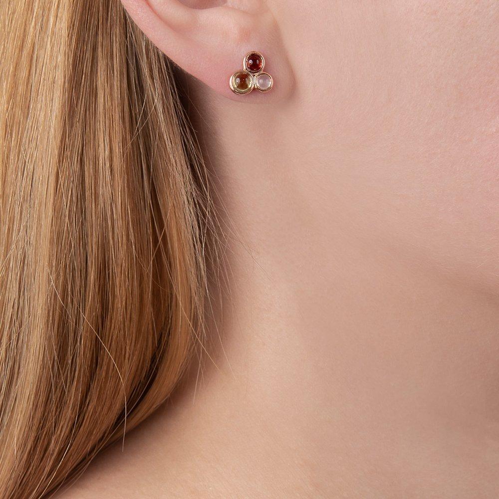 Product image 2 of 3, which shows London Road 9ct Gold 3 Stone Bubble Round Stud Earrings, Rose Gold/Multi