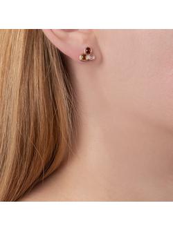 London Road 9ct Gold 3 Stone Bubble Round Stud Earrings - view 2, Rose Gold/Multi