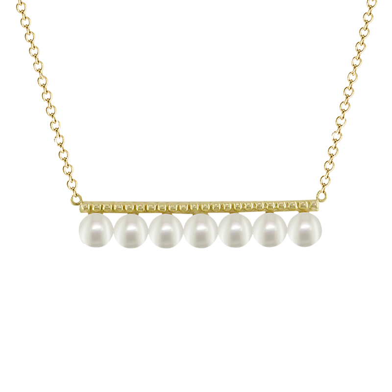 Product image 1 of 3, which shows London Road 9ct Gold Pearl Bar Pendant Chain Necklace, Gold