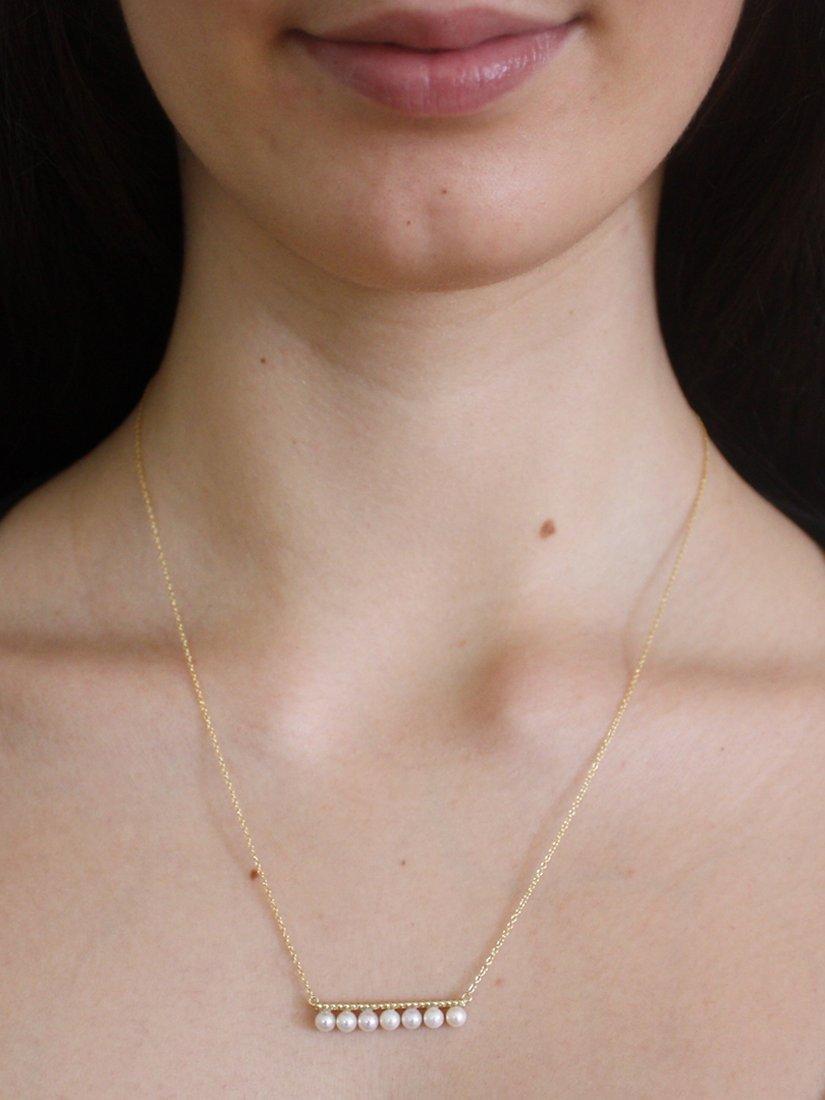 Product image 3 of 3, which shows London Road 9ct Gold Pearl Bar Pendant Chain Necklace, Gold