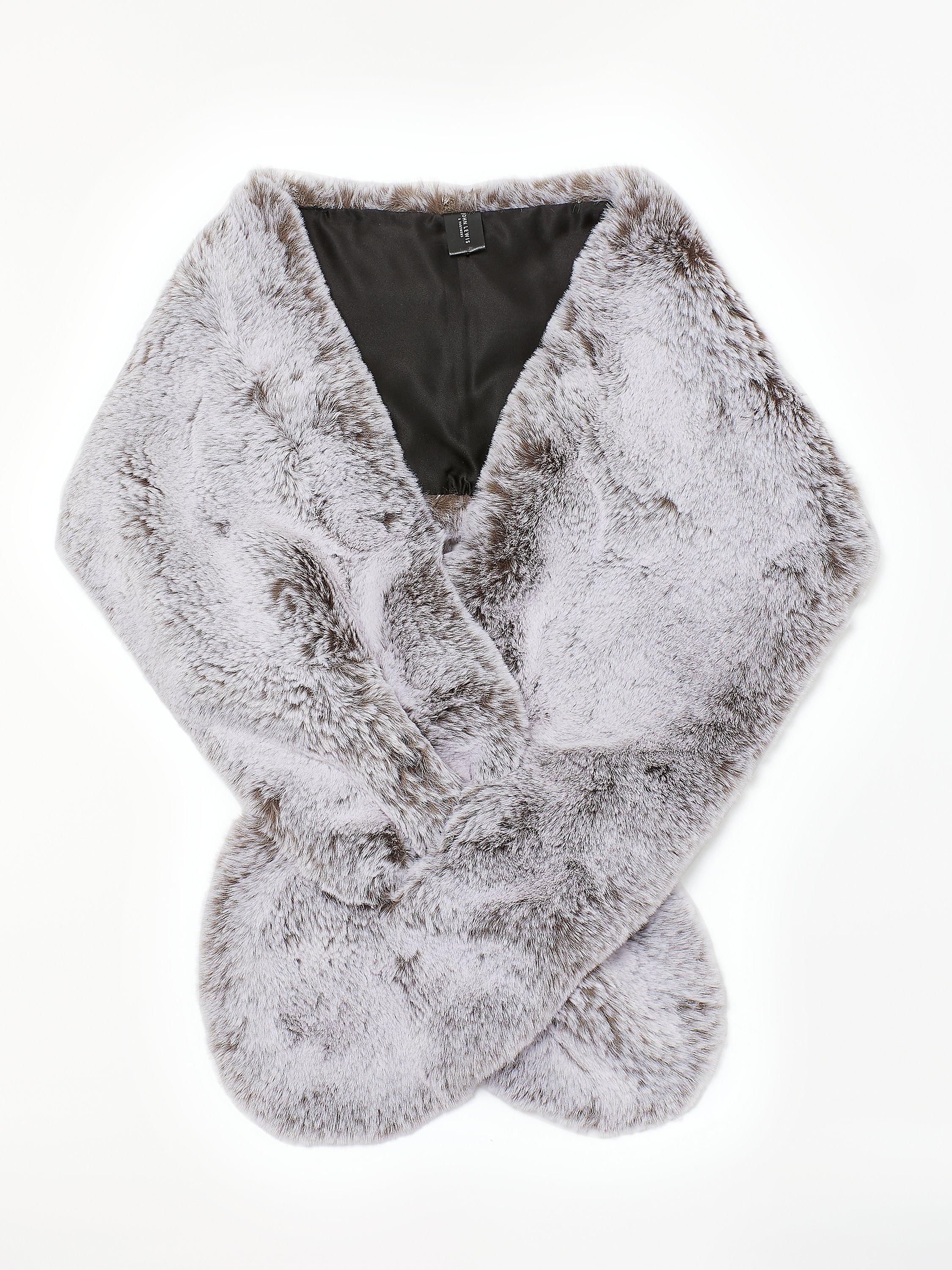 John Lewis & Partners Faux Fur Wrap, Silver Grey