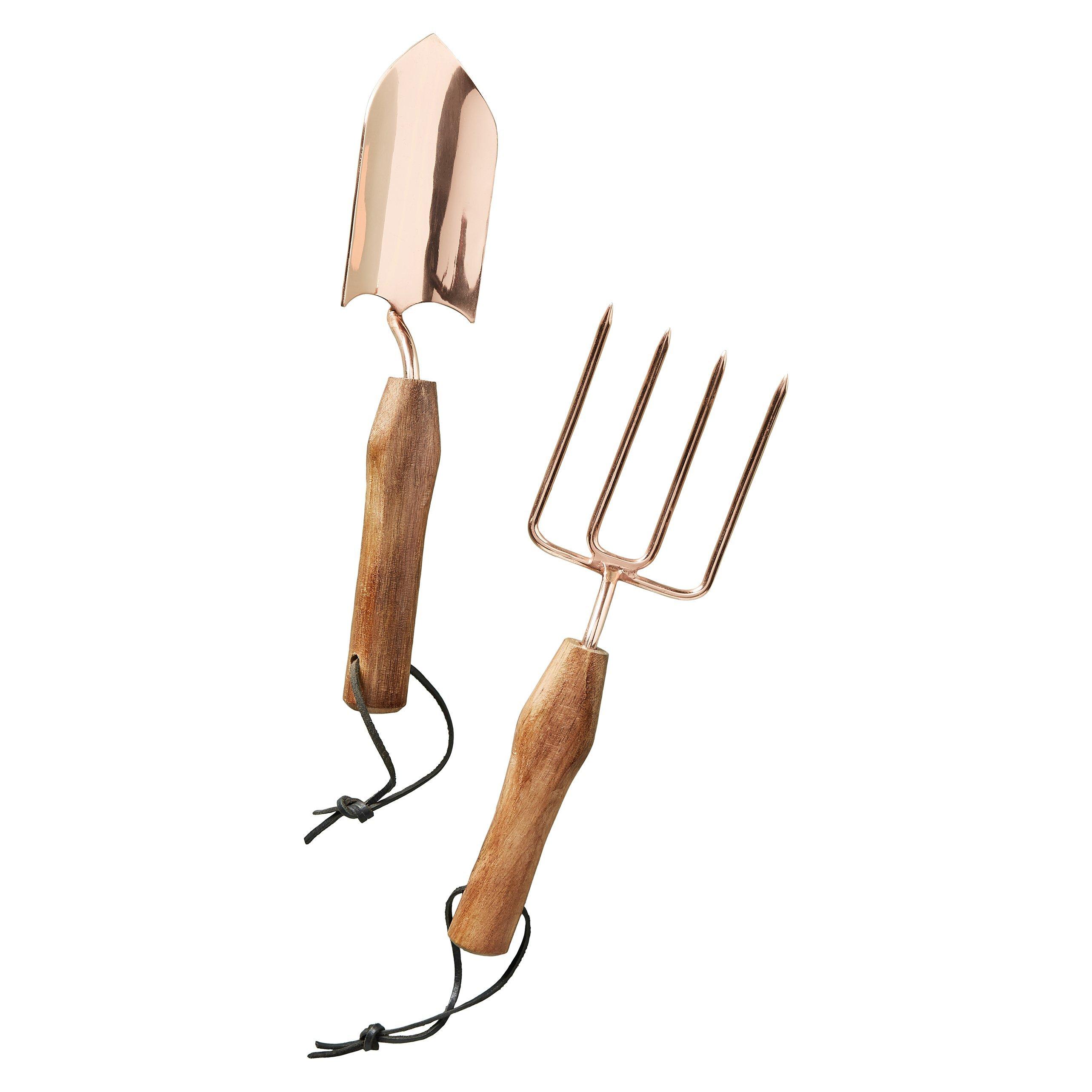 Anthropologie Celine Wood Handle Gardening Tools Set, Rose Gold, 2 Pieces