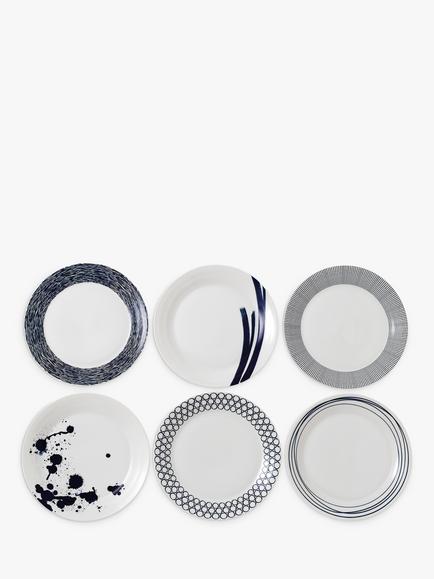 Royal Doulton Pacific Porcelain Dinner Plates, Set of 6, 28cm, Blue, Blue/White