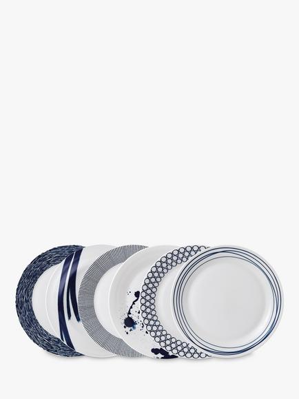 Royal Doulton Pacific Porcelain Dinner Plates, Set of 6, 28cm, Blue - view 2, Blue/White