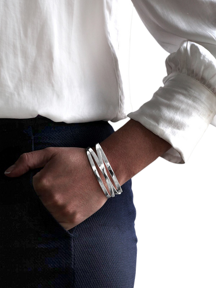 Nina B Flat 4 Strand Open Bangle, Silver - view 2, Silver