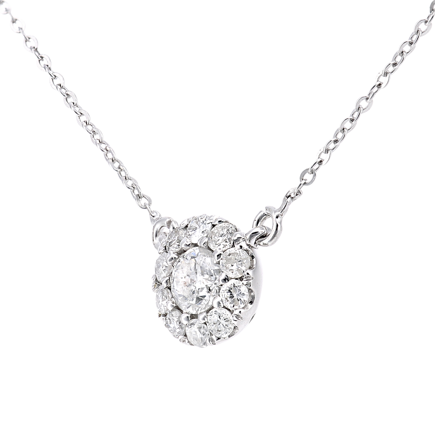 Product image 1 of 1, which shows Mogul 9ct White Gold Diamond Cluster Round Pendant Necklace, 0.25ct