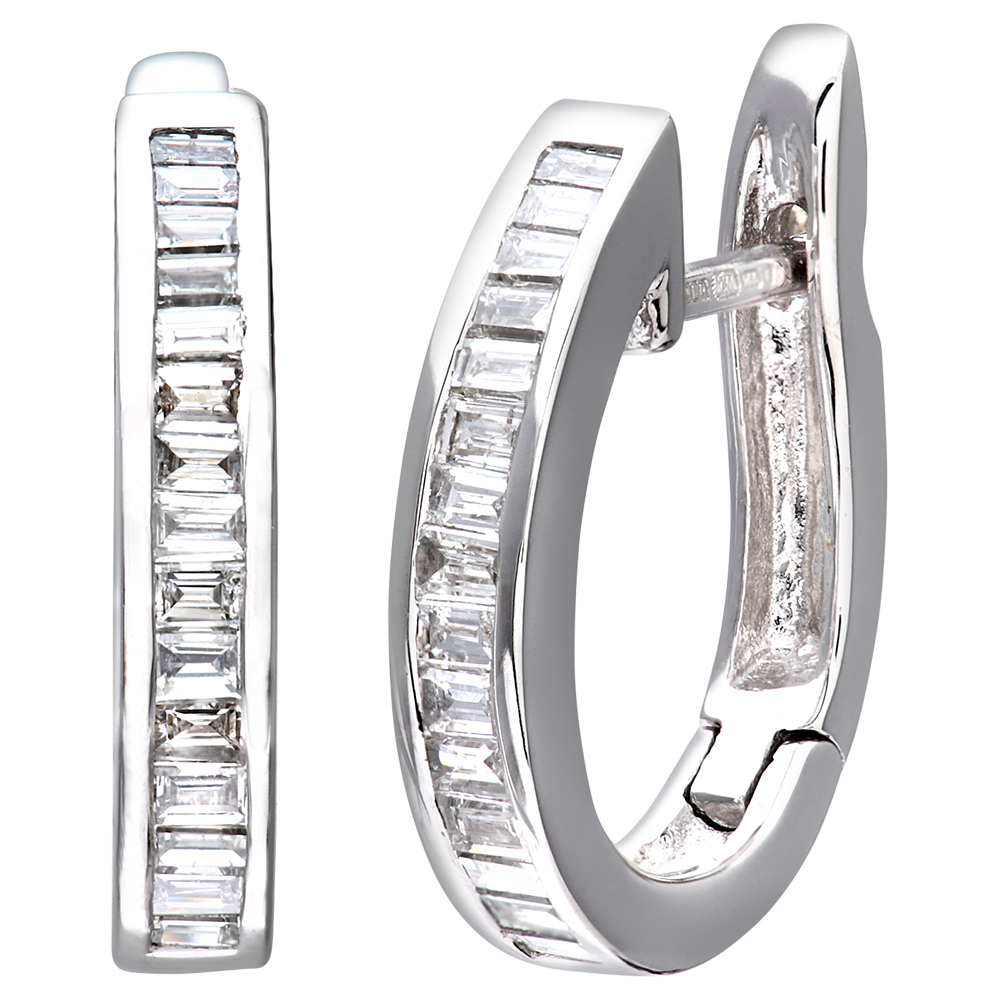 Mogul 18ct White Gold Baguette Diamond Oval Hoop Earrings, 0.45ct