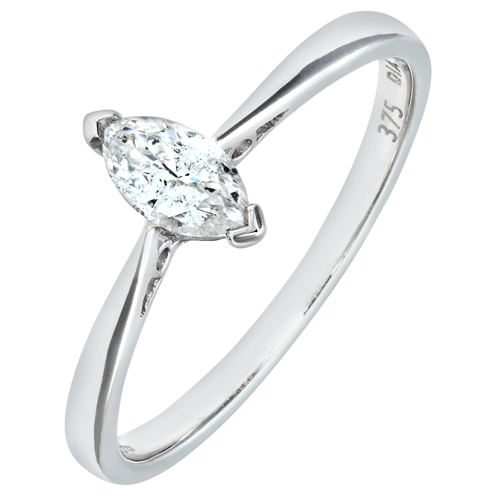 Product image 1 of 1, which shows Mogul 9ct White Gold Diamond Marquise Engagement Ring, 0.25ct