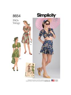 Simplicity 1940's Vintage Women's Top and Skirt Sewing Pattern, 8654, 