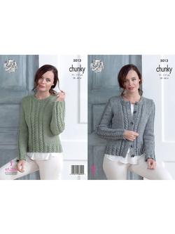 King Cole Chunky Tweed Women's Jumper and Cardigan Knitting Pattern, 5013, 