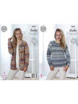 King Cole Drifter Chunky Women's Cardigan And Jumper Knitting Pattern, 5052, 