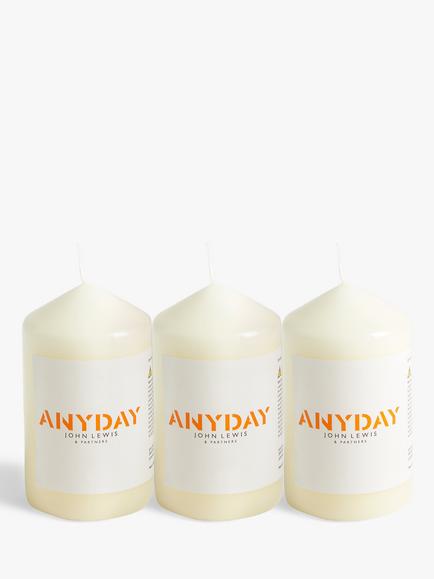 John Lewis ANYDAY Small Pillar Candle, Ivory, Set of 3, 