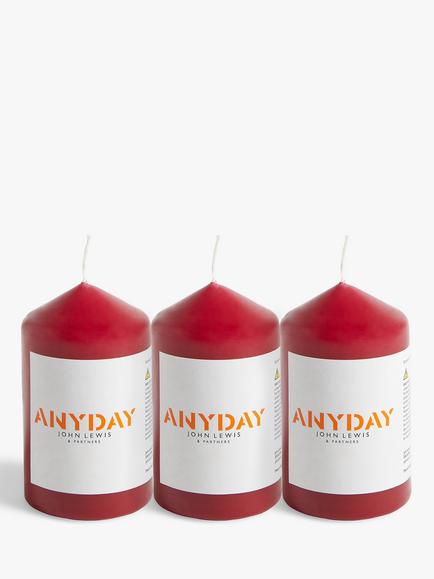 John Lewis ANYDAY Small Pillar Candle, Red, Set of 3, 