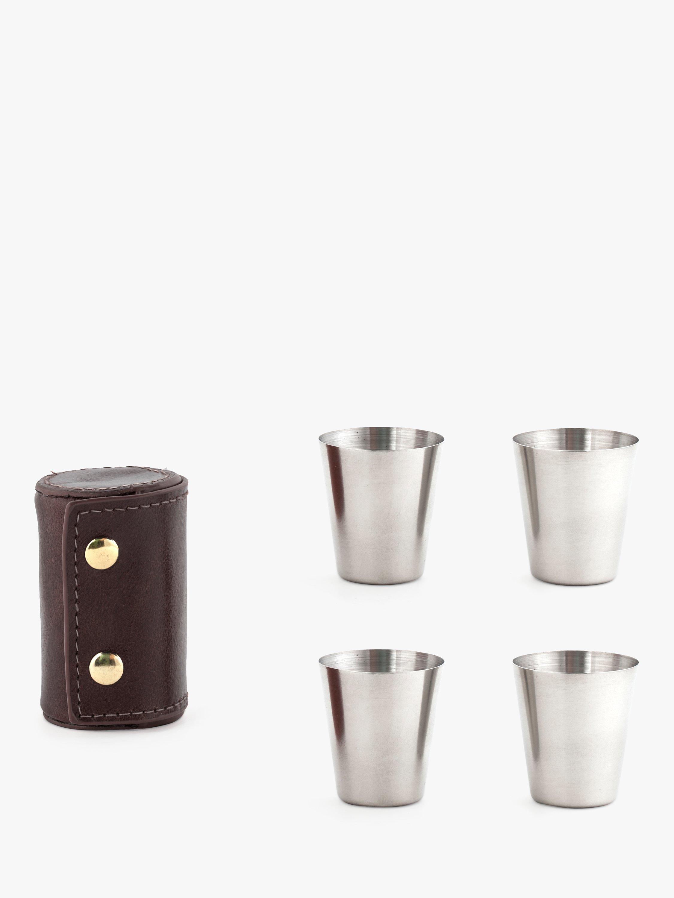 Kikkerland Leather Case and 4 Stackable Shot Glasses Set