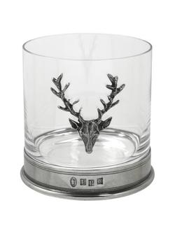English Pewter Company Single Stag Head Tumbler, Crystal, 13.5oz, Pewter