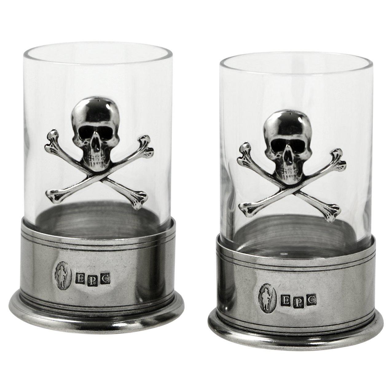English Pewter Company Skull Shot Crystal Glasses, Set of 2