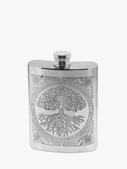 English Pewter Company Tree of Life Hipflask, 170ml, Pewter