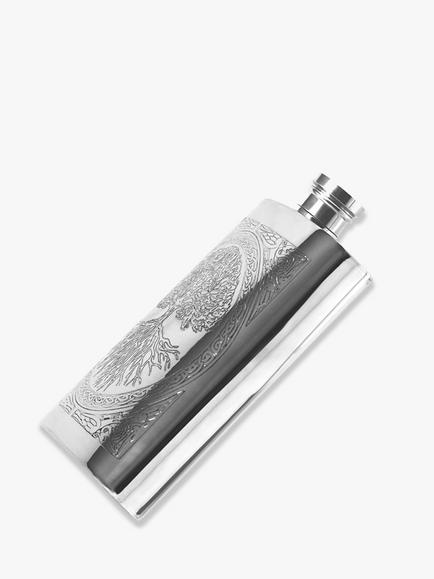 English Pewter Company Tree of Life Hipflask, 170ml - view 2, Pewter