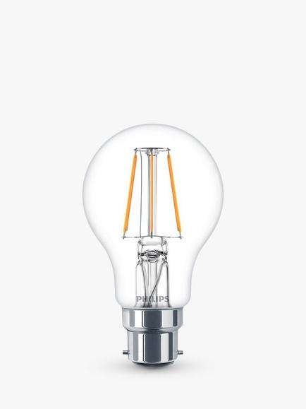 Philips 4W BC LED Non Dimmable Classic Filament Bulbs, Clear, Pack of 3, Clear