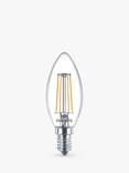 Philips 4.3W SES LED Filament Candle Bulb, Clear, Non Dimmable, Pack of 6