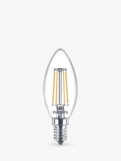 Philips 4.3W SES LED Filament Candle Bulb, Clear, Non Dimmable, Pack of 6, Clear