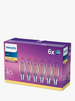 Philips 4.3W SES LED Filament Candle Bulb, Clear, Non Dimmable, Pack of 6 - view 2, Clear