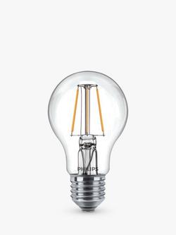 Philips 4.3W ES LED Non Dimmable Classic Filament Bulbs, Clear, Pack of 3, Clear