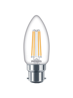 Philips 4W BC LED Non Dimmable Filament Candle Bulbs, Clear, Pack of 6, Clear