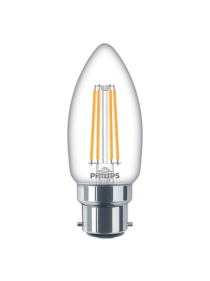 Philips 4W BC LED Non Dimmable Filament Candle Bulbs, Clear, Pack of 6, Clear