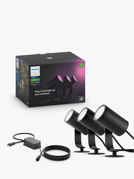 Philips Hue White and Colour Ambiance Lily LED Smart Outdoor Stake Lights, Set of 3, Black