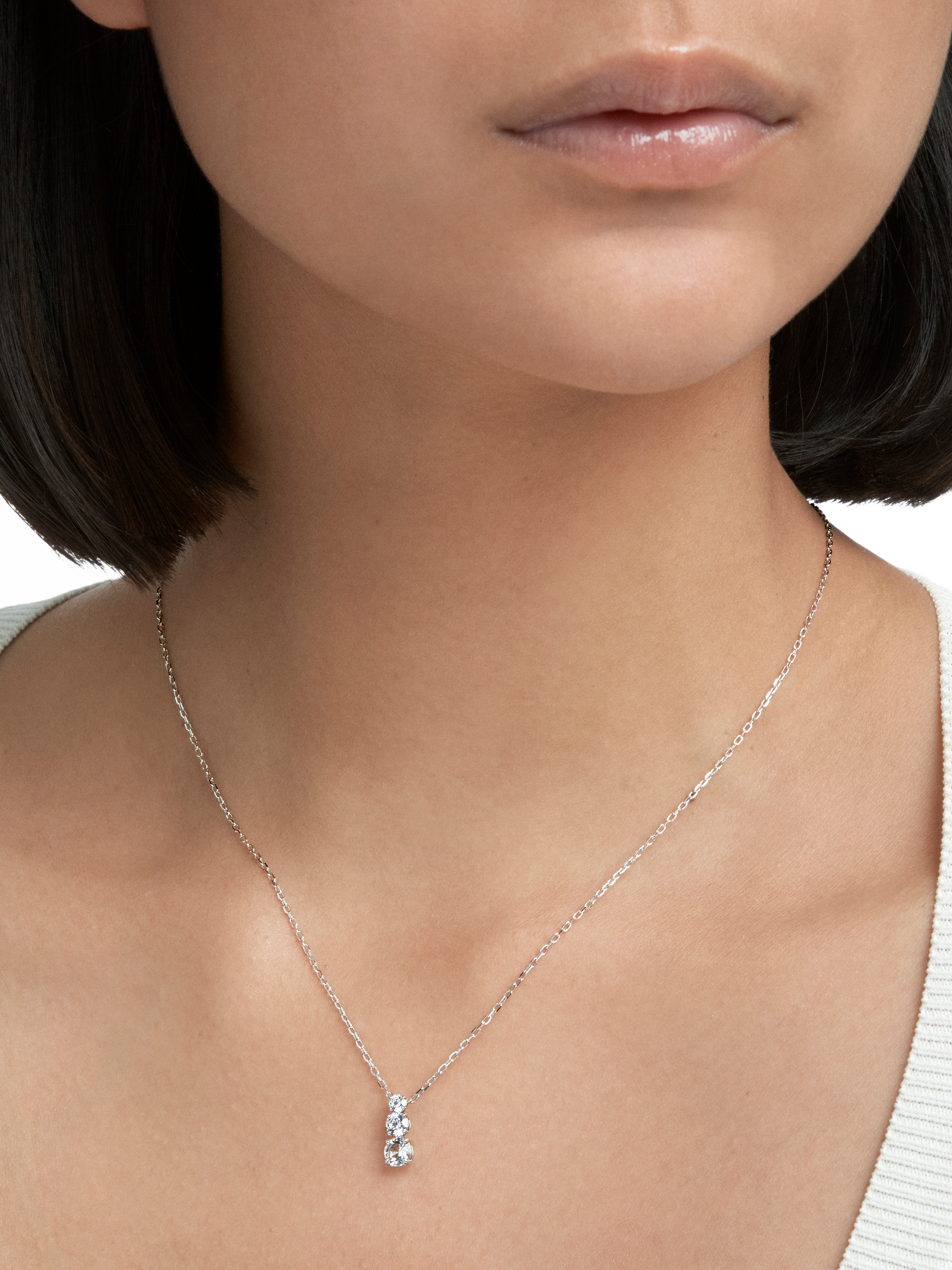 Product image 4 of 4, which shows Swarovski Attract Triple Crystal Pendant Necklace, Silver/Clear