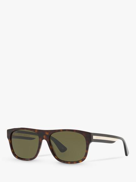 Gucci GG0341S Men's Rectangular Sunglasses, Tortoise/Green