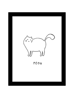 John Lewis Cat Meow Framed Print, 43.5 x 33.5cm, White/Black