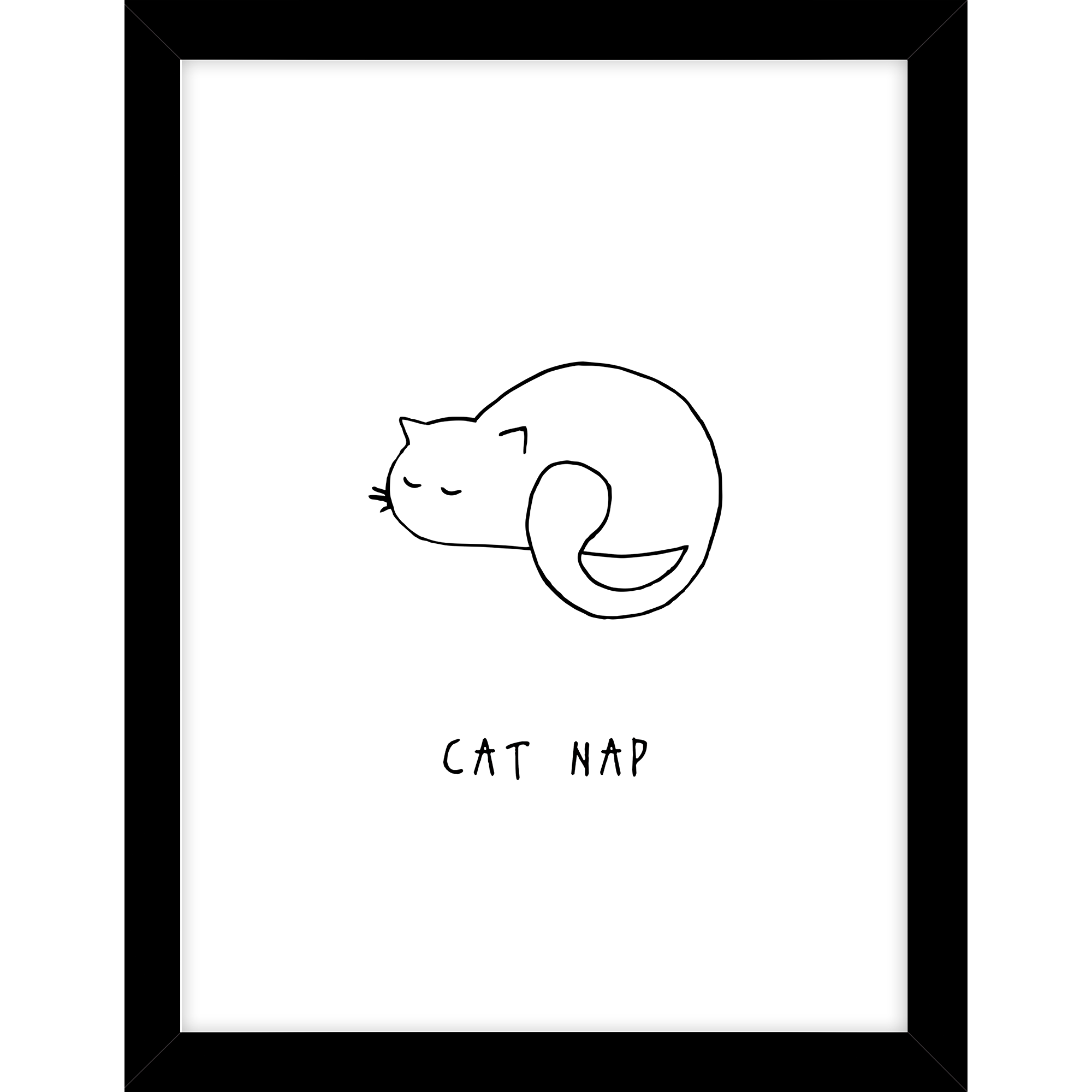John Lewis Cat Nap Framed Print, 43.5 x 33.5cm, White/Black