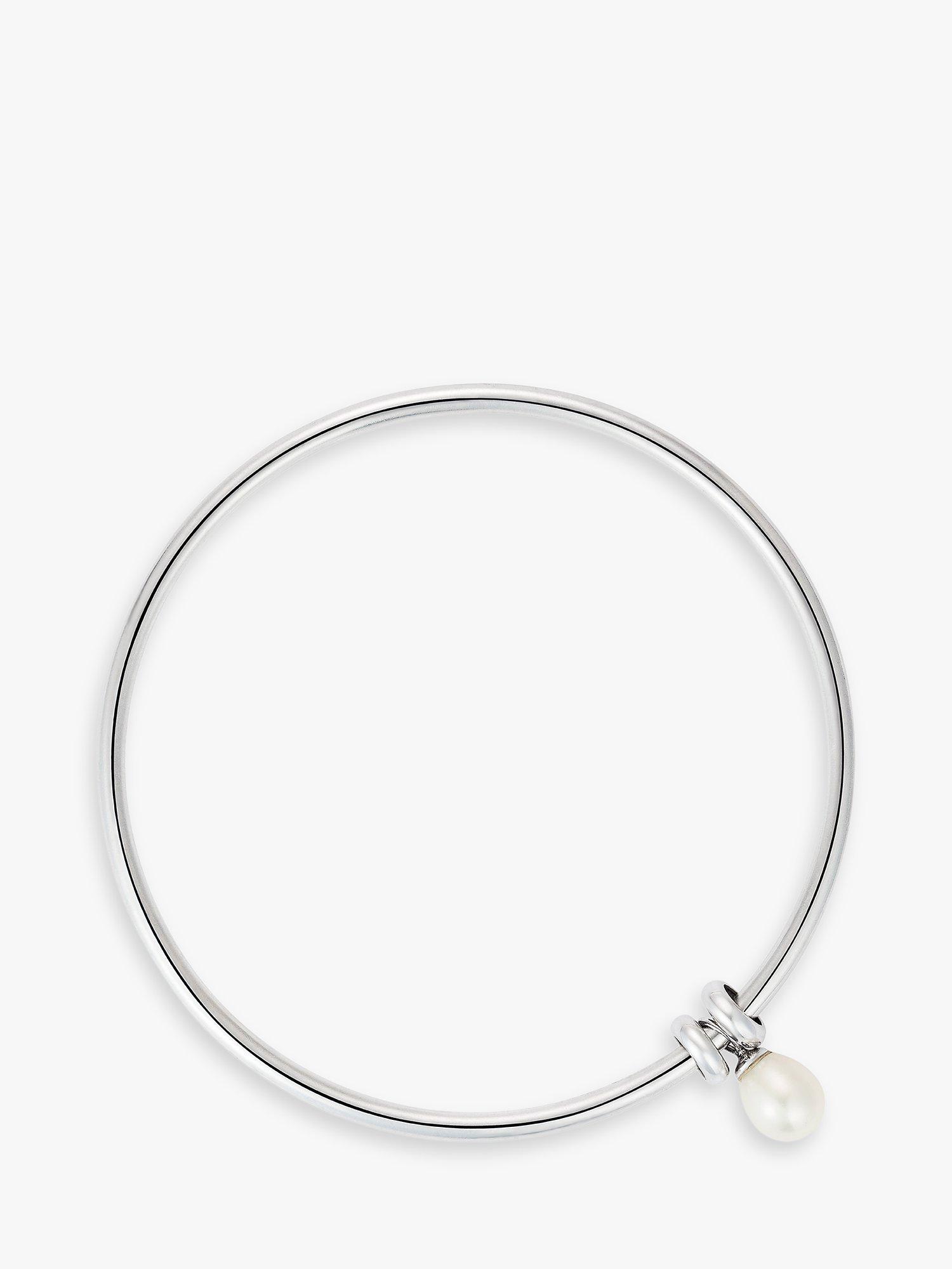 Product image 1 of 4, which shows Claudia Bradby Sterling Silver Pearl Charm Bangle, Silver/White